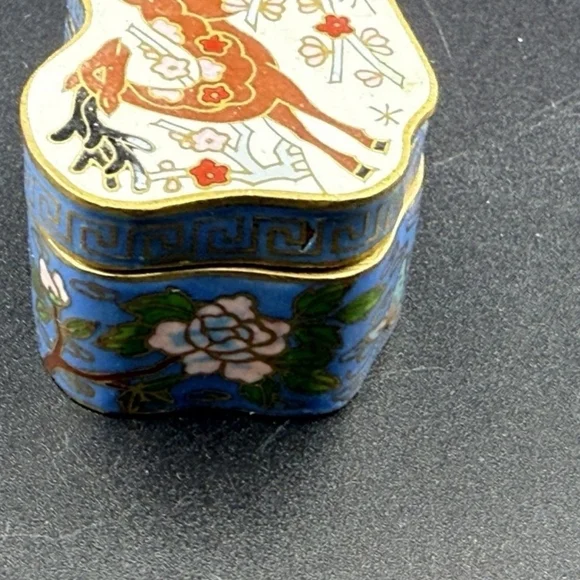 NFS Reserve Vintage Miniature Cloisonne Trinket Box Deer - Picture 5 of 12